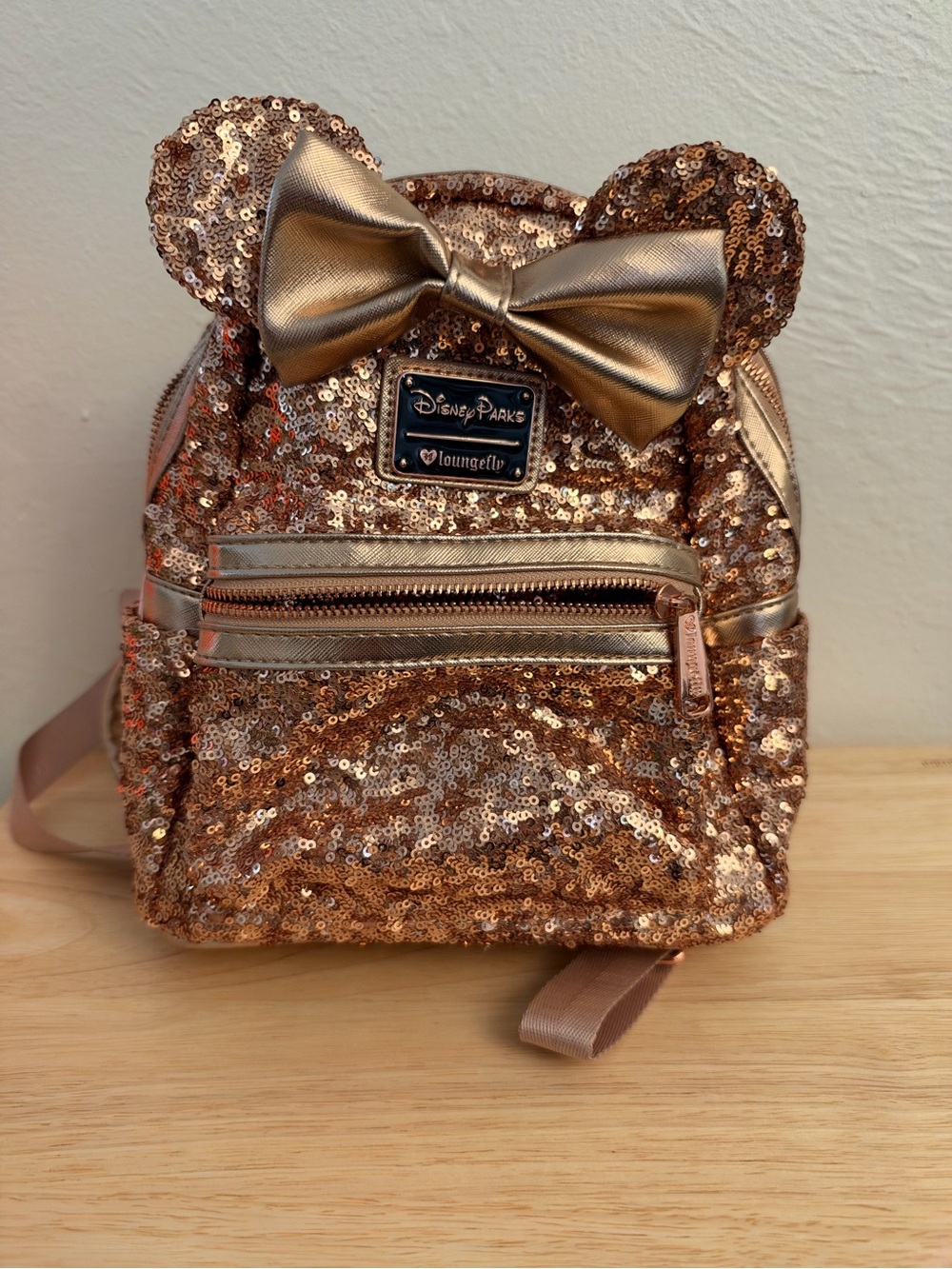 Loungefly Rose Gold Sequin Mini Backpack with Bow Ears
